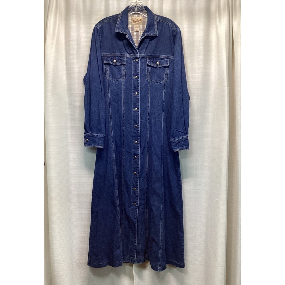 Woolrich Womens M Denim Maxi Dress Long Sleeve Button Front Cotton Cottagecore